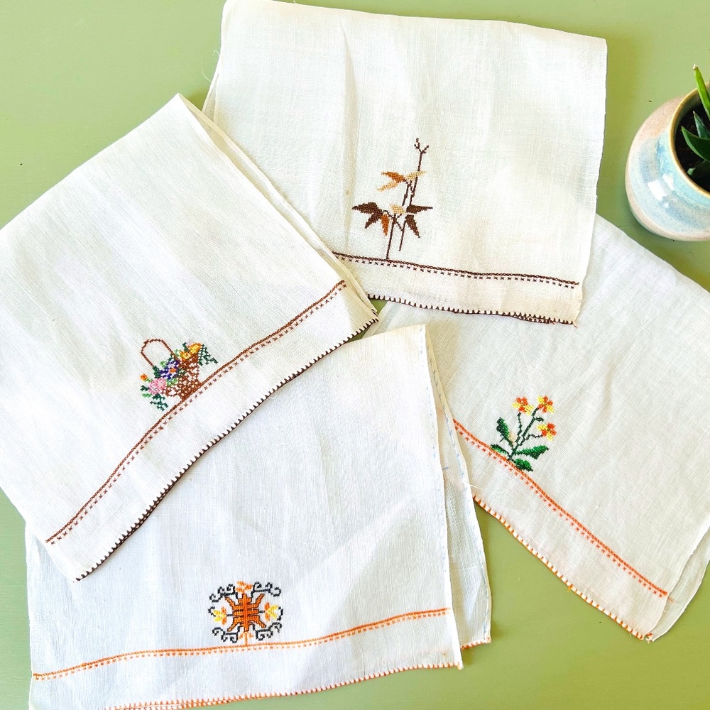VTG 4PC Embroidered Textiles